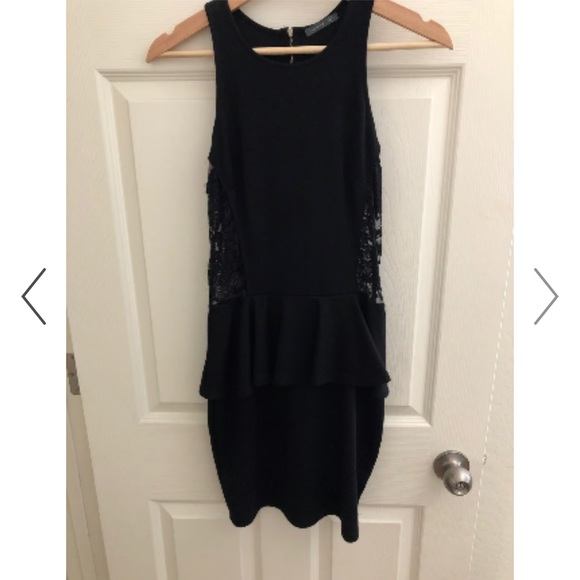 Soprano Black Ruffle Peplum Dress With Lace Panels - Picture 2 of 6